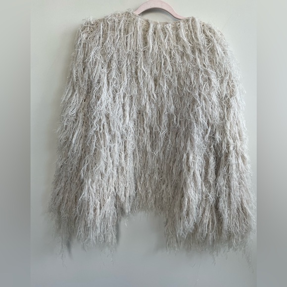 ASTR Cream Silver Sasha Furry Shag Fringe Sweater Cardigan Jacket New Years - Picture 7 of 10